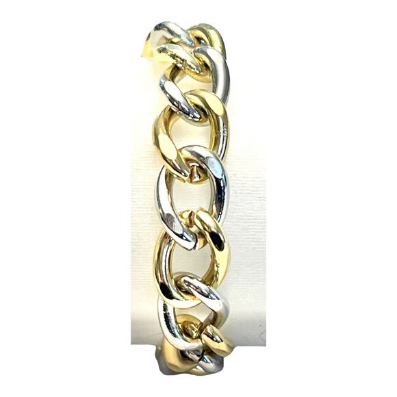 NEW Two Tone Flat CUBAN LINK Stainless Steel BRACELET Men's 9" Gold Silver NWOT - Picture 3 of 7